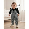 thumbnail image 6 of BemeyourBBs Infant Baby Girl Clothes Spring Fall Winter Romper Outfit Bow Houndstooth Printed Long Sleeve Round Neck Bow Front Fake Two-Piece Patchwork Jumpsuit, 6 of 9