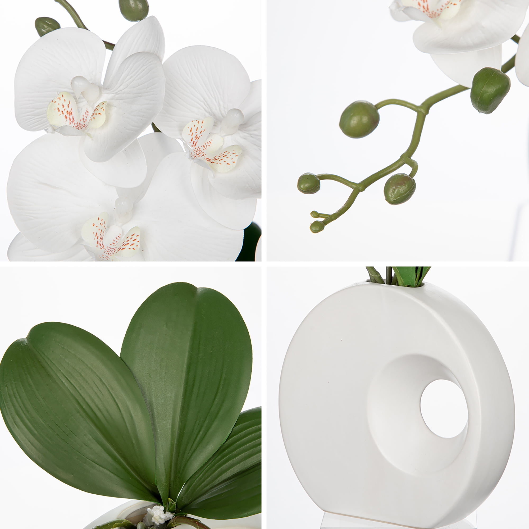 Briful 15.7" Artificial Orchid Flowers White Faux Flowers Real Touch Silk Flower Arrangements with Ceramic Vase for Home Office Wedding Party Table Centerpiece Decor
