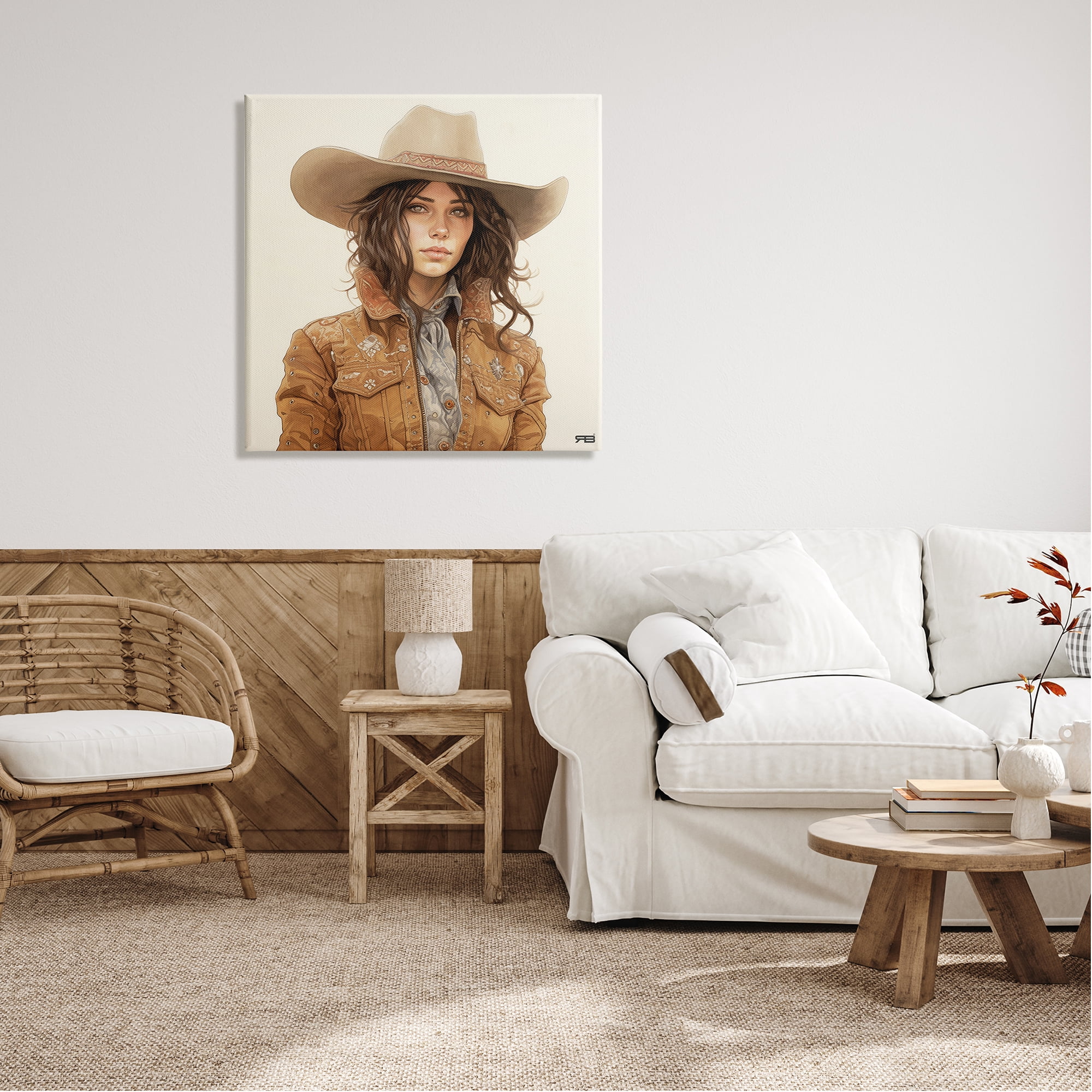 Stupell Industries Boho Cowgirl on Beige Abstract Painting Gallery Wrapped Canvas Art Print Wall Art, 30 x 30