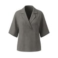 thumbnail image 5 of VEKDONE Cotton Shirts for Women Deep V Neck Collared Shirt Summer 3/4 Length Sleeve Tunic Tops Dressy Solid Color Loose Fit Work Blouse Gray XXXL, 5 of 6