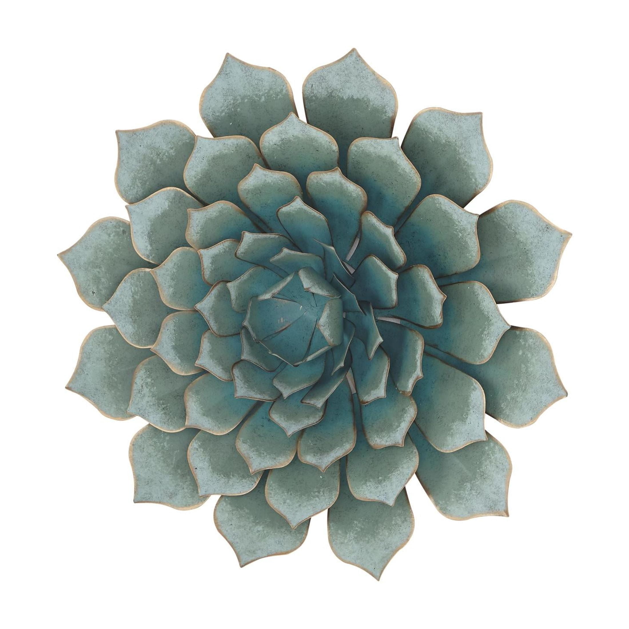 DecMode Teal Metal Floral Wall Decor