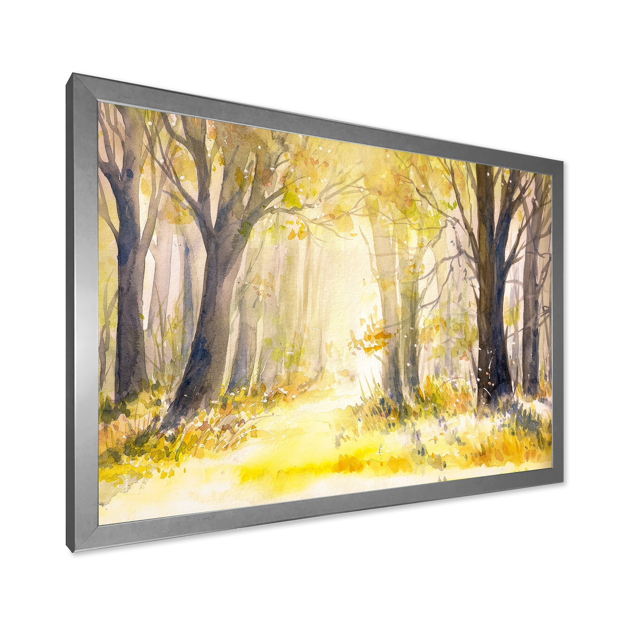 Designart 'Bright Sunshine Through The Yellow Forest Trees I' Traditional Framed Art Print