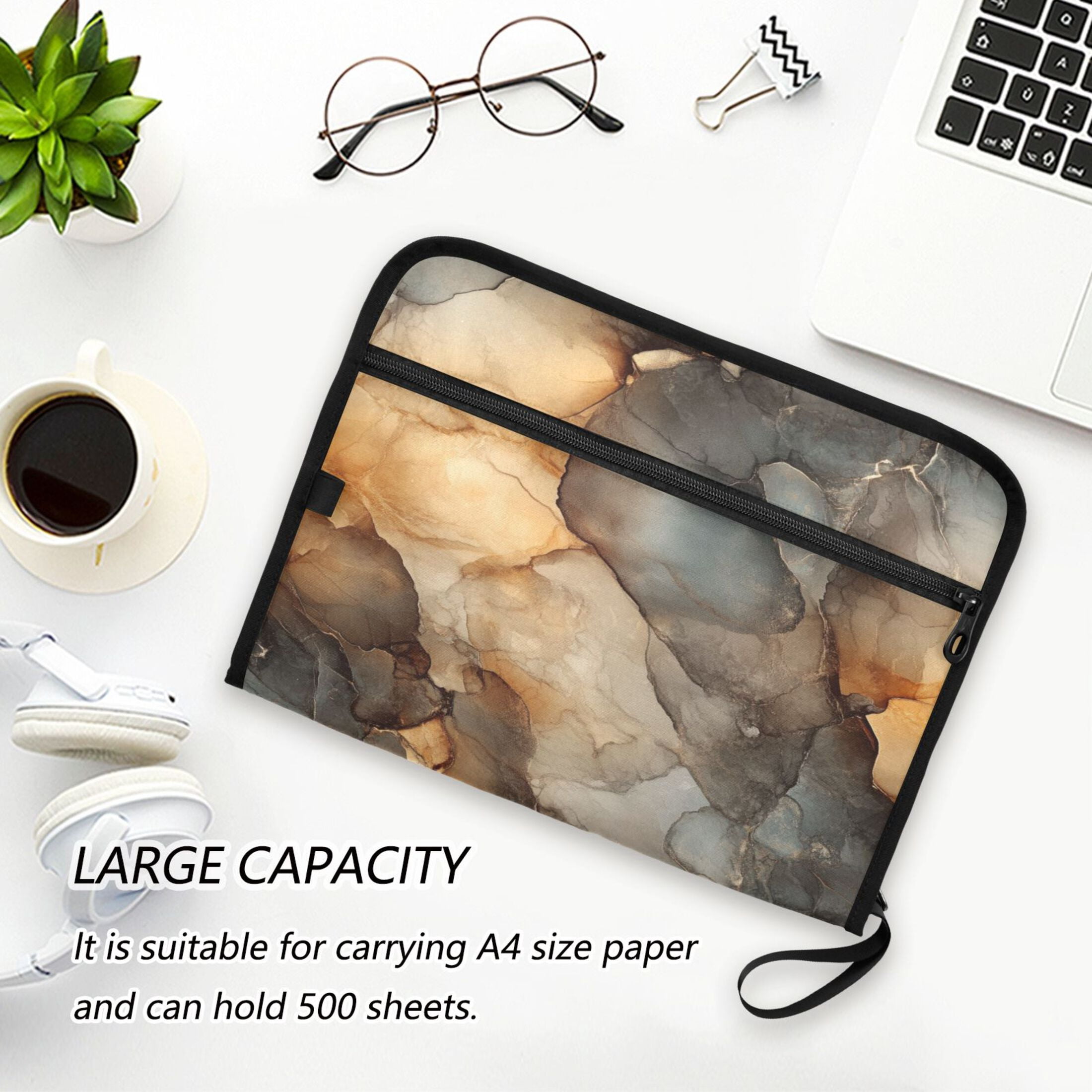 WOBOGO Marble Brown Pattern Expanding File Folder Letter Size Accordion Filing Organizer 13 Pocket Separate Organ Pocket
