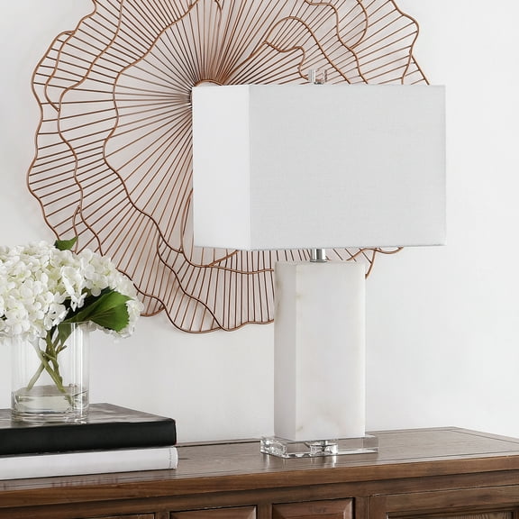 SAFAVIEH Martin 24 in. H Rectangular Marble Table Lamp, White Marble