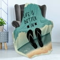 thumbnail image 4 of Flip Flop Soft Flannel Fleece Throw Blanket, Scribbled Hand Drawn Style Beach Sandals with a Message on Oceanic Background, Cozy Plush for Indoor and Outdoor Use, 50" x 60", Multicolor, by Ambesonne, 4 of 5