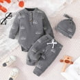 thumbnail image 3 of Cathalem Infant Boy Clothes Winter Newborn Baby Boy Clothes New To The Outfits Short Sleeve Romper Long Pants Coming Home Outfit (Dark Gray,12-18 Months), 3 of 3