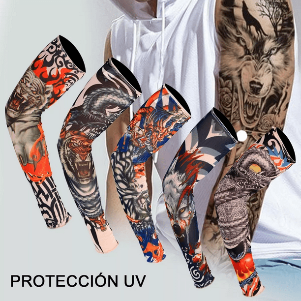 Mangas Protectoras Con Tatuajes Temporales – Diseños De Koi, Dragón, Tigre Y Bestia Mítica, Talla Única, Protección Solar Y Frescura