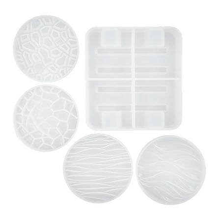 

Yesbay 1 Set Handmade Coaster Mold DIY Silicone Tea Mat Mold with Storage Holder Table Decoration White