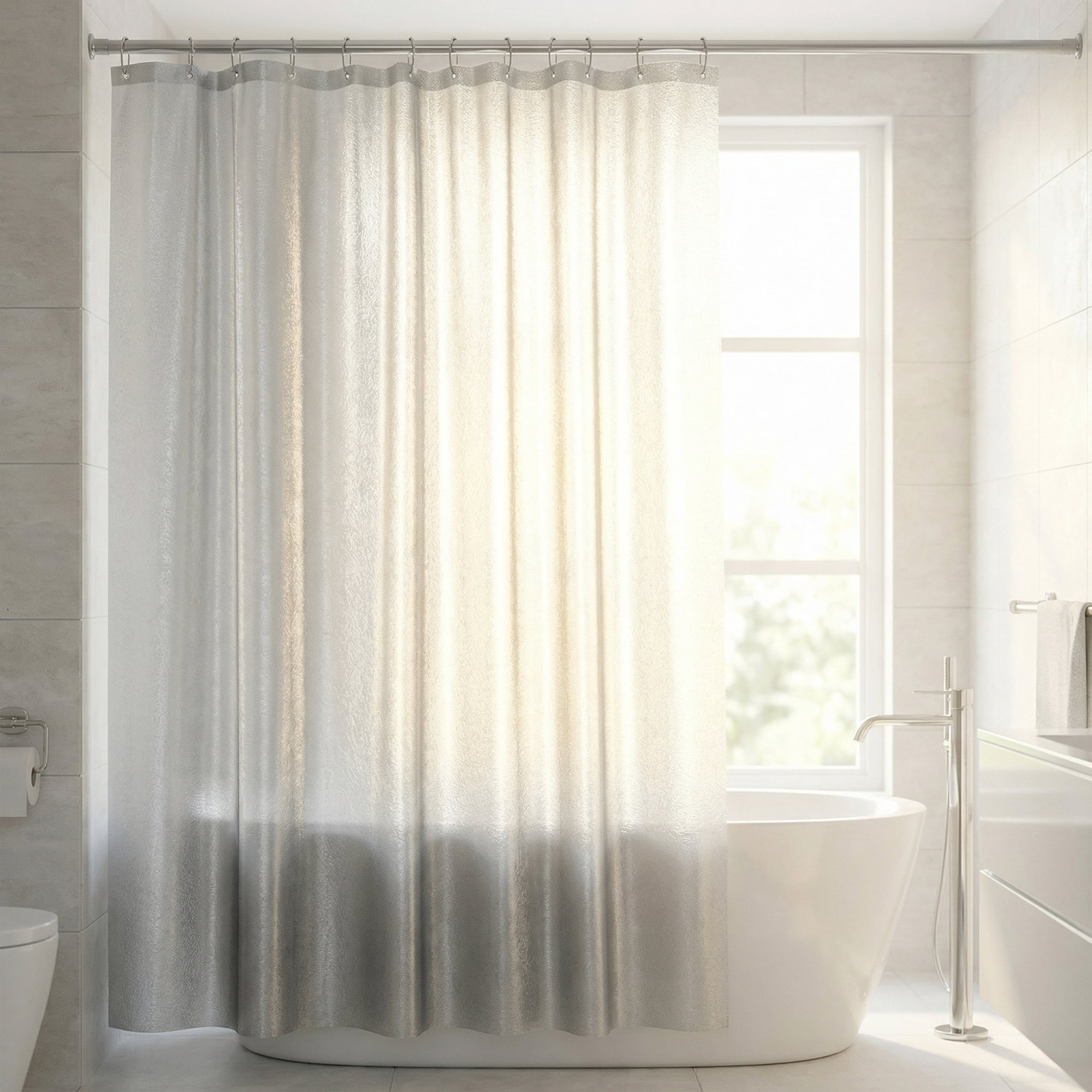 Unique Bargains Semi-Transparent Waterproof Bath Curtain with 12 Hooks Grey 71"W x 71"L