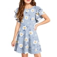 thumbnail image 2 of Grblisyd Girls Dresses Casual Ruffle Short Sleeve Midi Dress Cute Floral Print Crew Neck A-Line Dress, 2 of 5