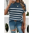 thumbnail image 7 of XCHQRTI Striped Knit Shirts Women Batwing Short Sleeve Sweaters Casual Loose Top, 7 of 7