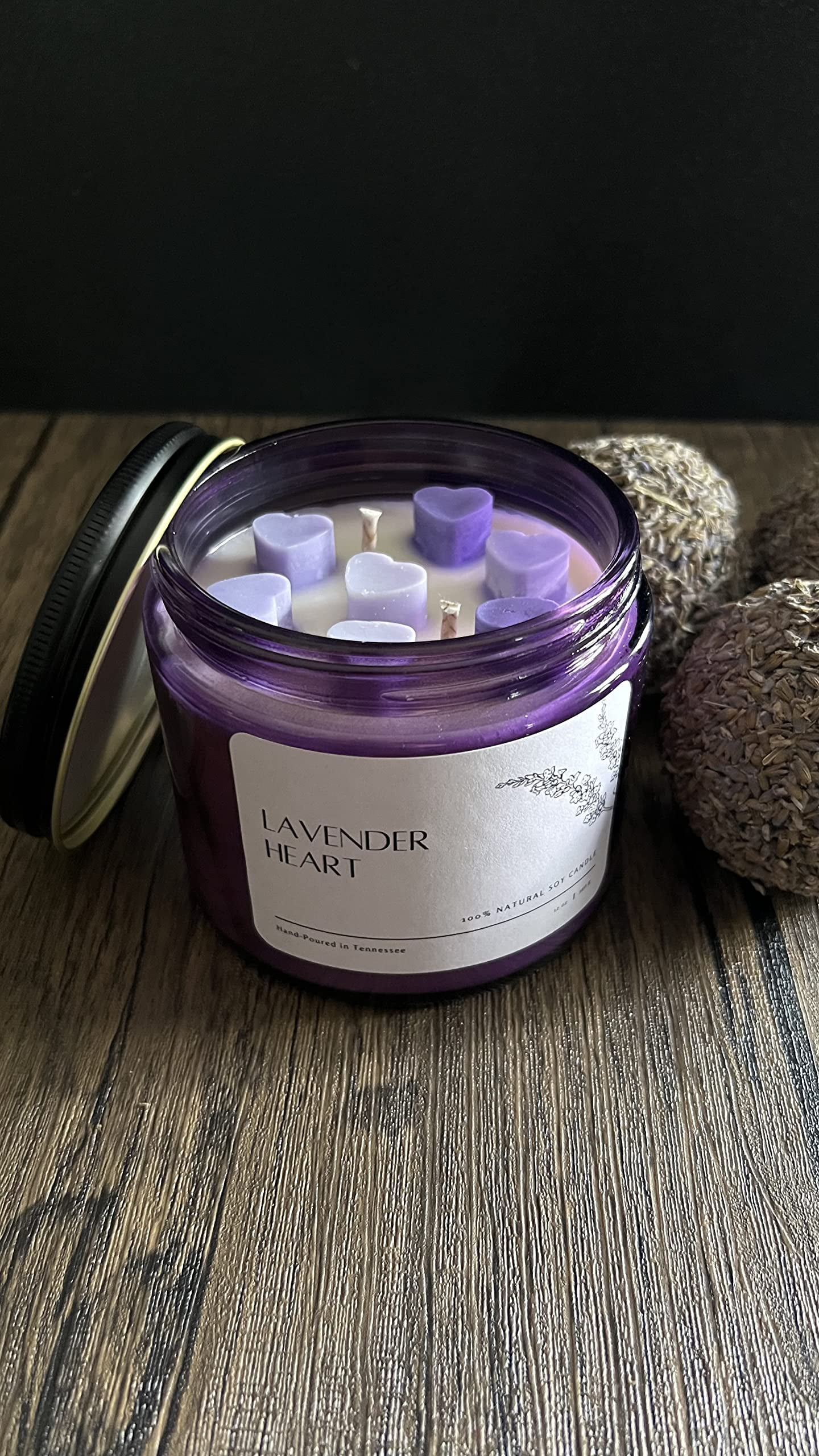 Lavender Scented Candles Purple Hearts| Lavender Candle for Men Woman | Soy Candles, Long Lasting Candles, Home Decor | Cotton Wicked Candles | Lavender Candle in Purpul Jar