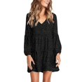 thumbnail image 3 of Womens Tunic Dress Long Sleeve V Neck Casual Loose Flowy Swing Shift Dresses Black Polka Dots S, 3 of 9