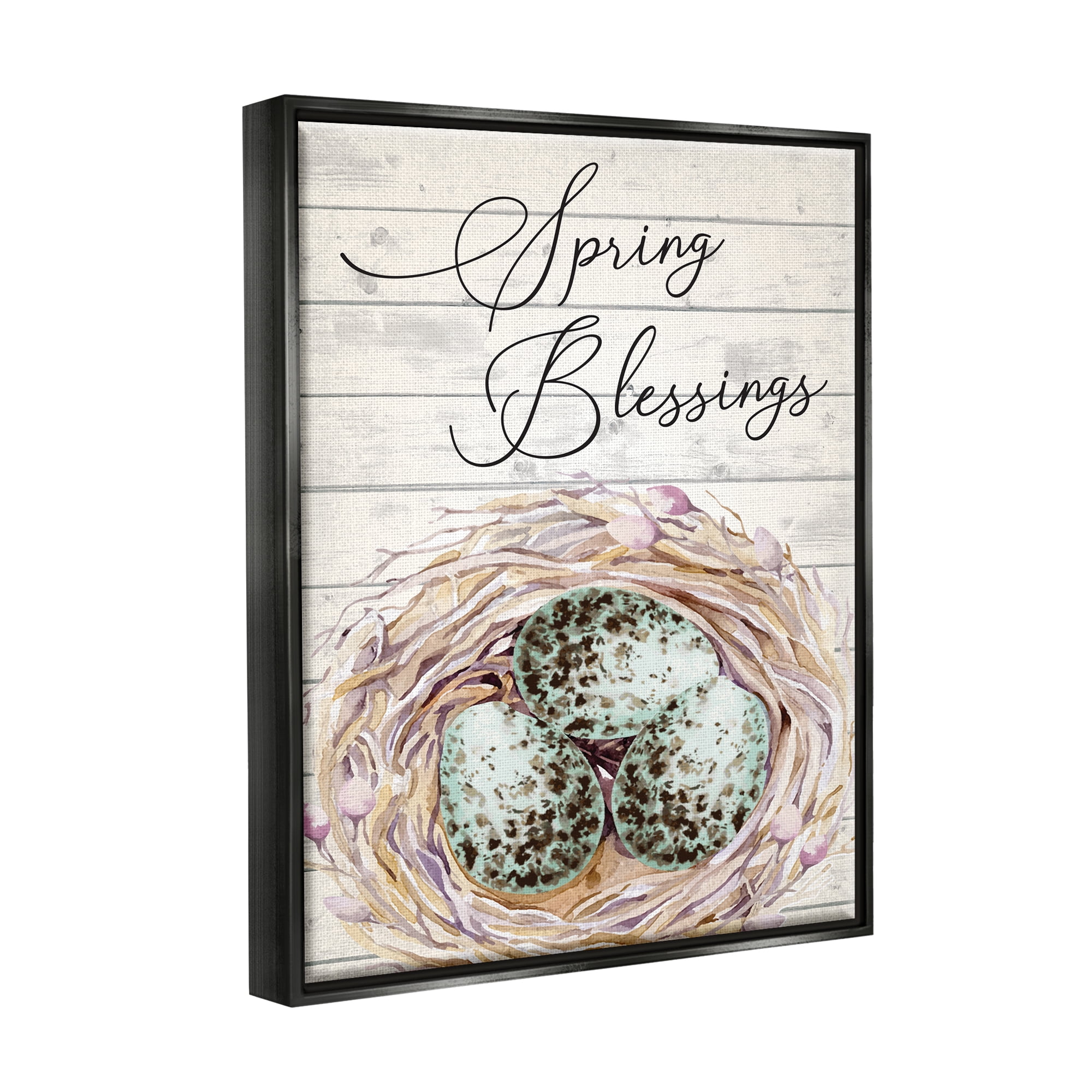 Stupell Spring Blessings Bird Nest Nature Holiday Painting Black Floater Framed Art Print Wall Art