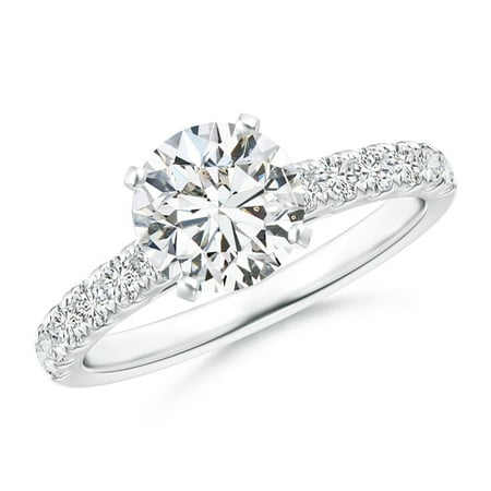 Diamond Ring Platinum Rings - April Birthstone Ring - Classic Diamond Engagement Ring with Accents in Platinum (7.4mm Diamond) - SR1507D-PT-HSI2-7.4-7