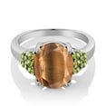 thumbnail image 2 of Gem Stone King 4.50 Ct Oval Brown Tiger Eye Green Peridot 925 Sterling Silver Ring (Size 8), 2 of 4