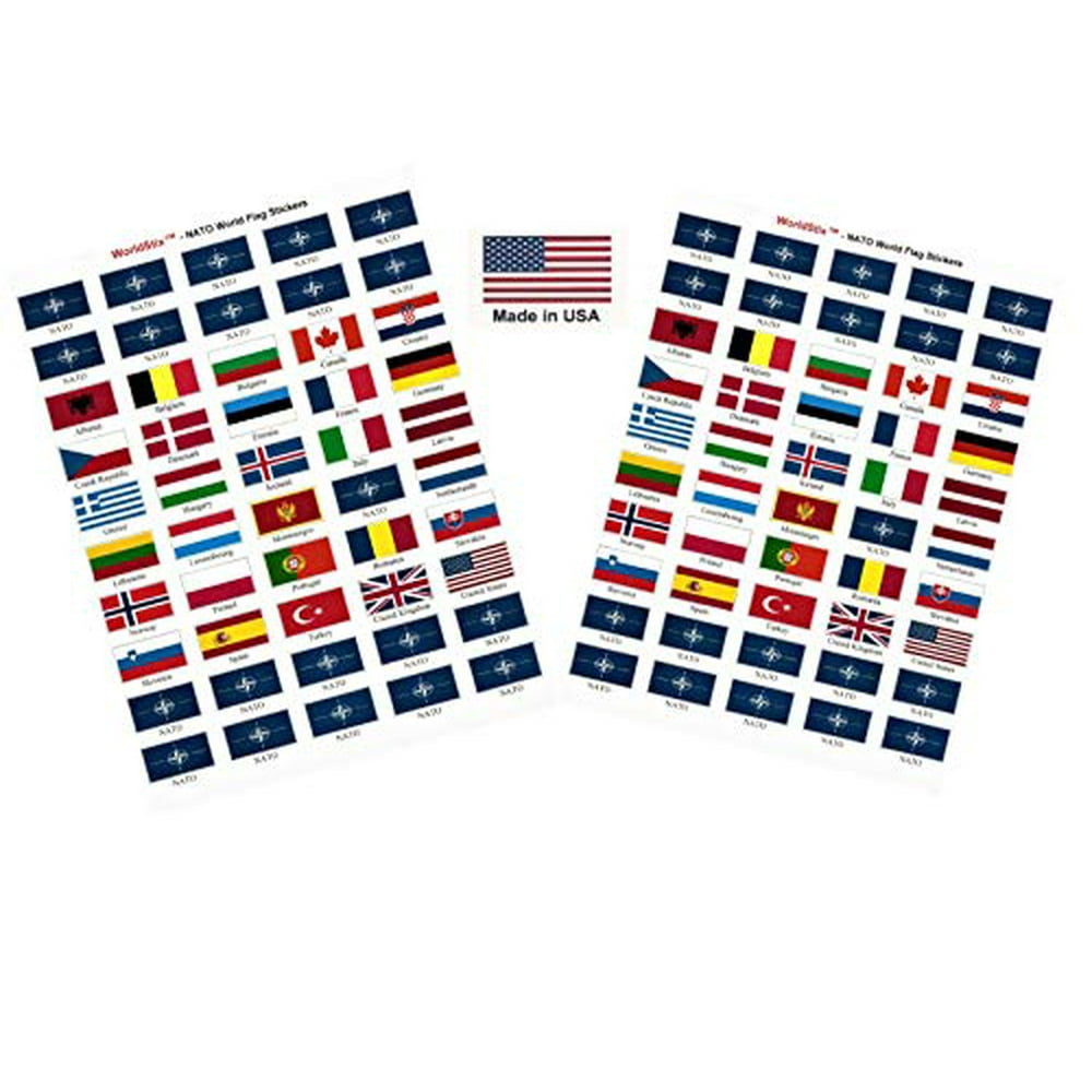 Made in USA! 100 Stickers Representing NATO Countries; 1.5" x 1" Self