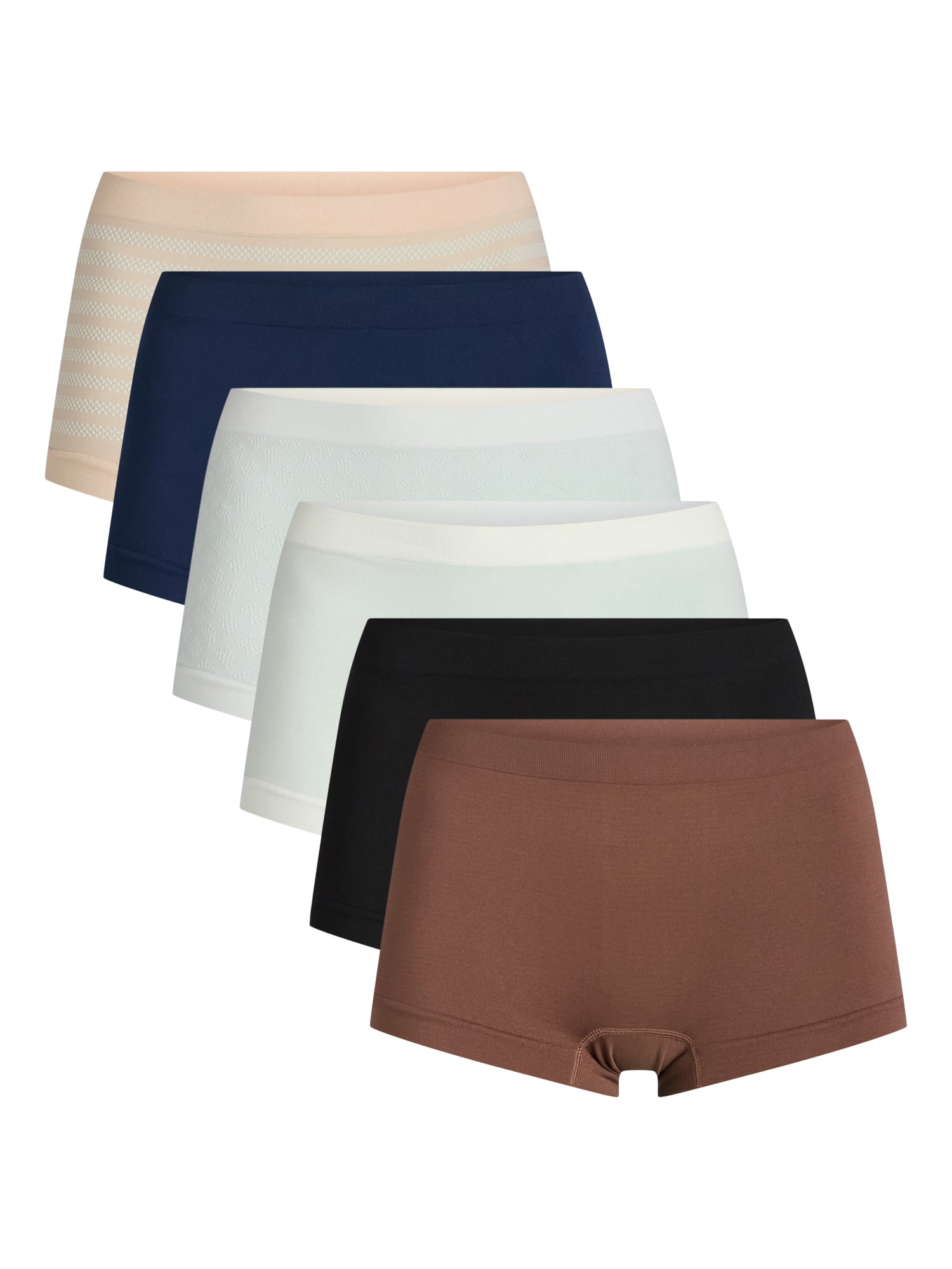 Joyspun Women's Seamless Boyshort Panties, 6-Pack, Sizes XS-XXXL