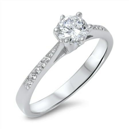 Wedding Solitaire White CZ Unique Ring ( Sizes 5 6 7 8 9 10 ) New .925 Sterling Silver Band Rings by Sac Silver (Size 9)