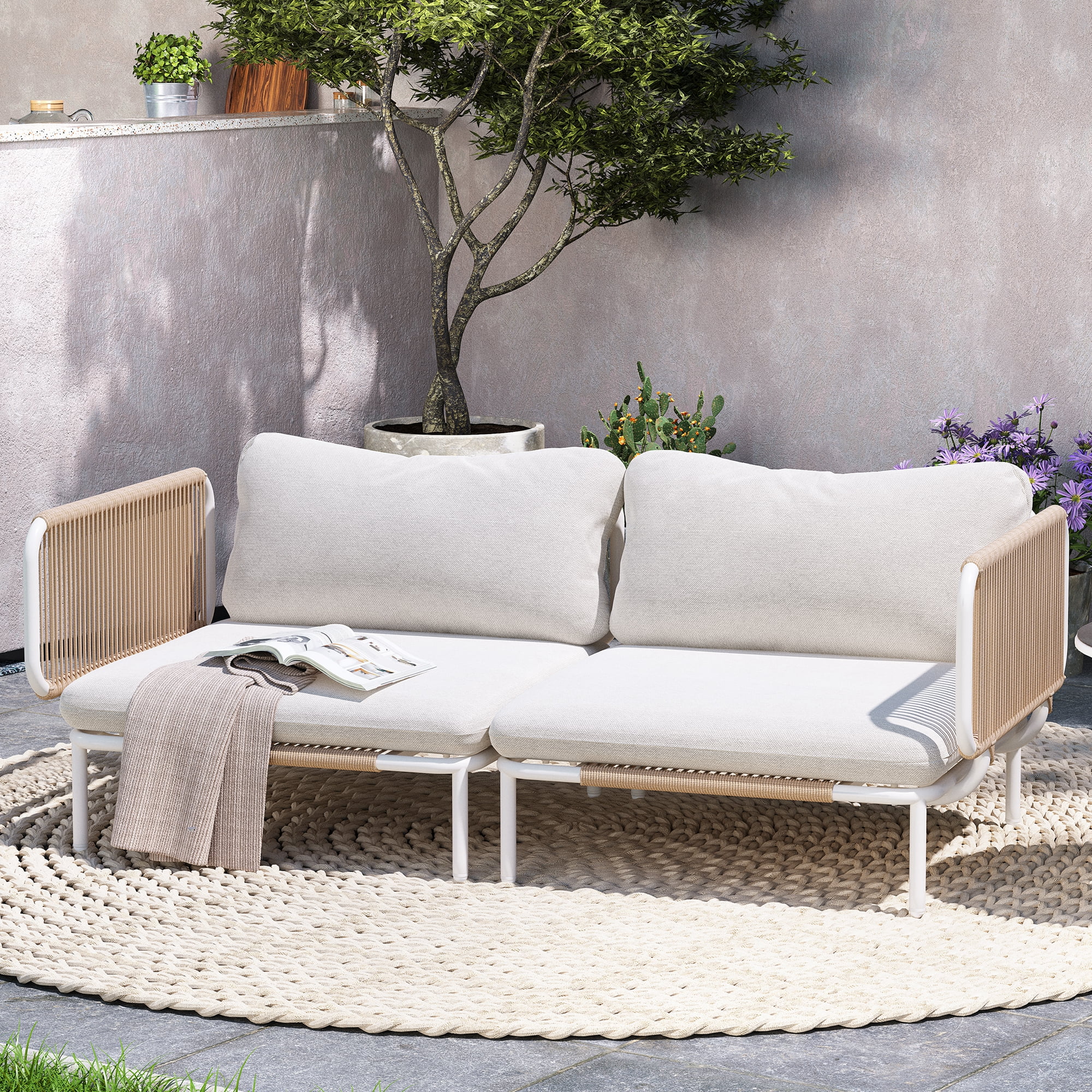 Pellebant 2 Pieces Outdoor Sofa Patio Furniture Set Conversation Set,White