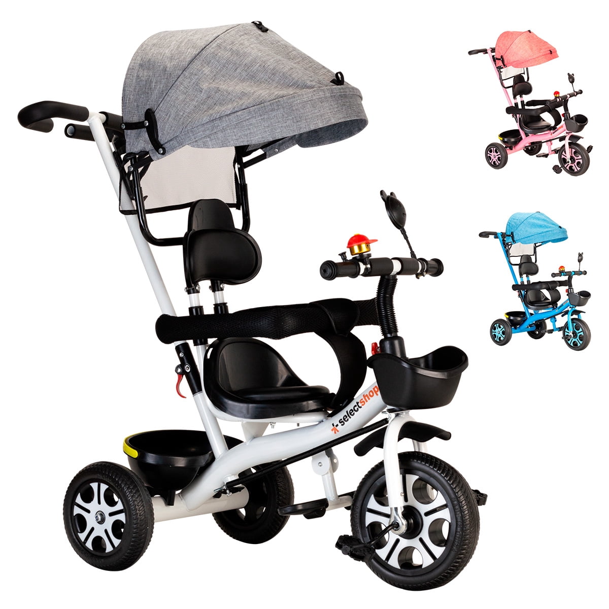 Triciclo para Bebe Triciclo Montable De 4 A 10 Años Carriola Montable con Sombrilla para Sol Silla Ajustable Carrito de Paseo Transformable Plegable Triciclo Infantil