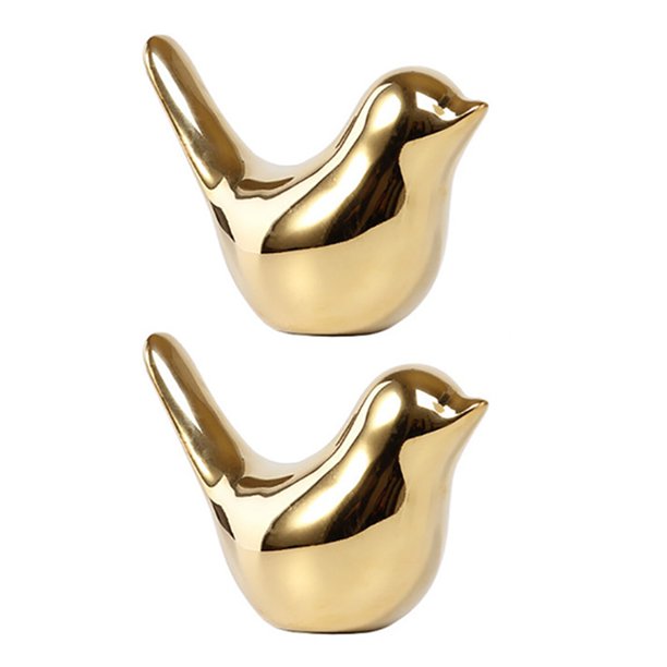 2X Estatuillas de PáJaros Dorados de la Casa Polar, Estatuas de PáJaros de Cerámica Moderna, Escultura de Animales, Manualidades de Decoración del Hogar, Cerámica Dorada -L
