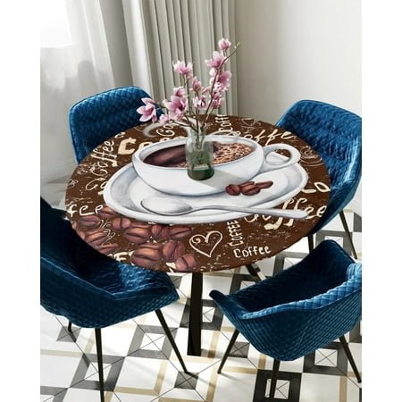 

Tablecloth Round Fitted Vintage Style Coffee Beans Sugar Elastic Edged Table Cover Protector Cloth Waterproof Rectangle 45 -50