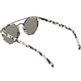 thumbnail image 4 of Modern Horn Rimmed Sunglasses Marble Print Double Crossbar Round Flat Lens 50mm (Marble Black / Silver Mirror), 4 of 4