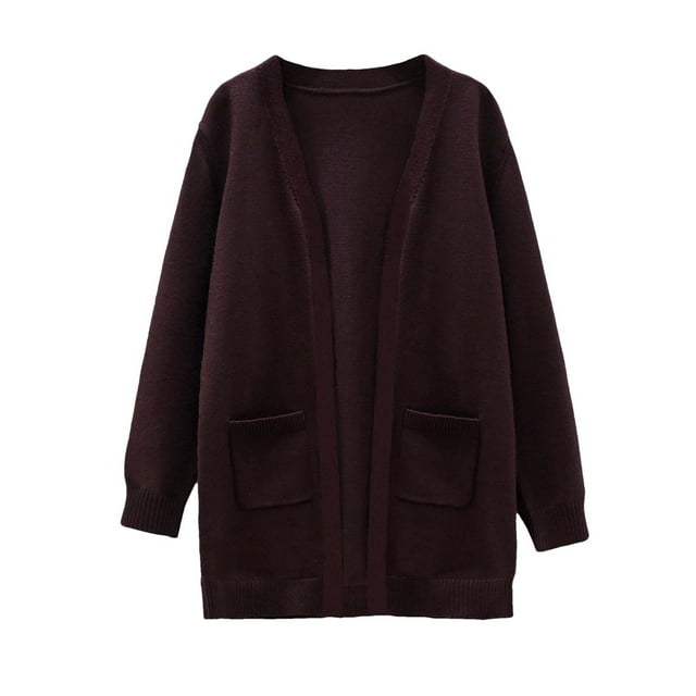 Veste d'Hiver pour Filles, Cardigan Tricoté avec Poches, Long Chandail Décontracté