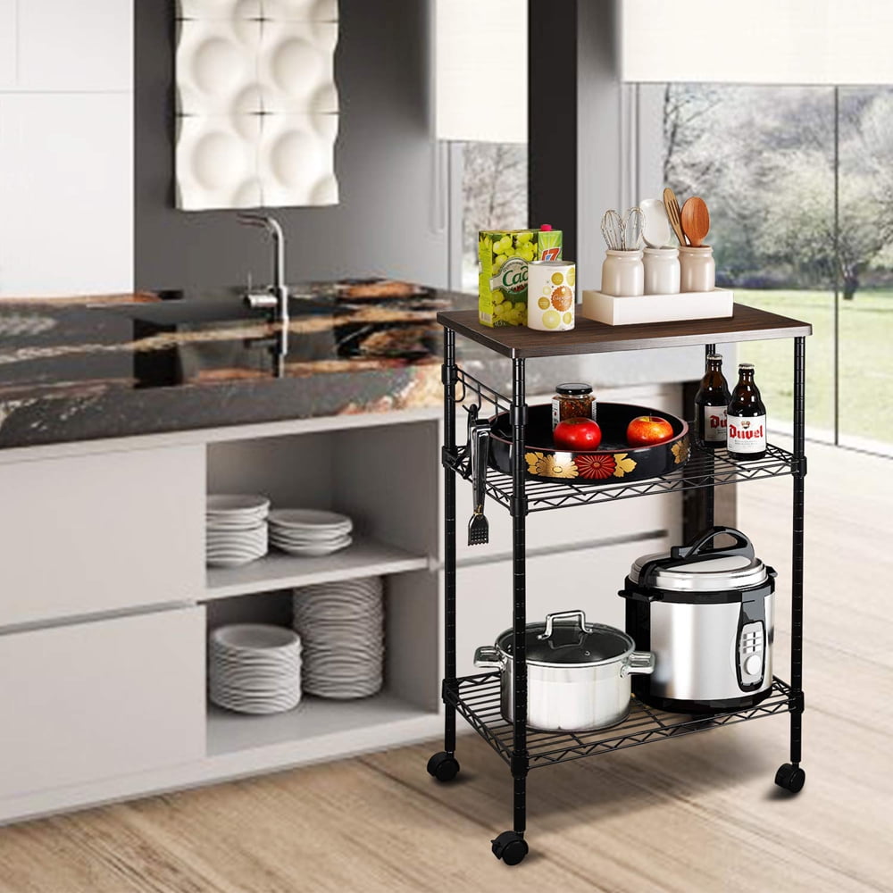Kepooman 3 Tiers Rolling Cart, Kitchen Island for Home, Kitchen Utility Cart with Wheels, Movable Widen Rolling Storage Cart, Black Kepooman 3 Tiers Rolling Cart, Kitchen Island for Home, Kitchen Utility Cart with Wheels, Movable Widen Rolling Storage Cart, Black