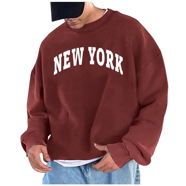 Men's Solid Color Letter Printed Loose Drop Shoulder Sleeves Round Neck Hoodies Men's Casual Sports Hoodies XL