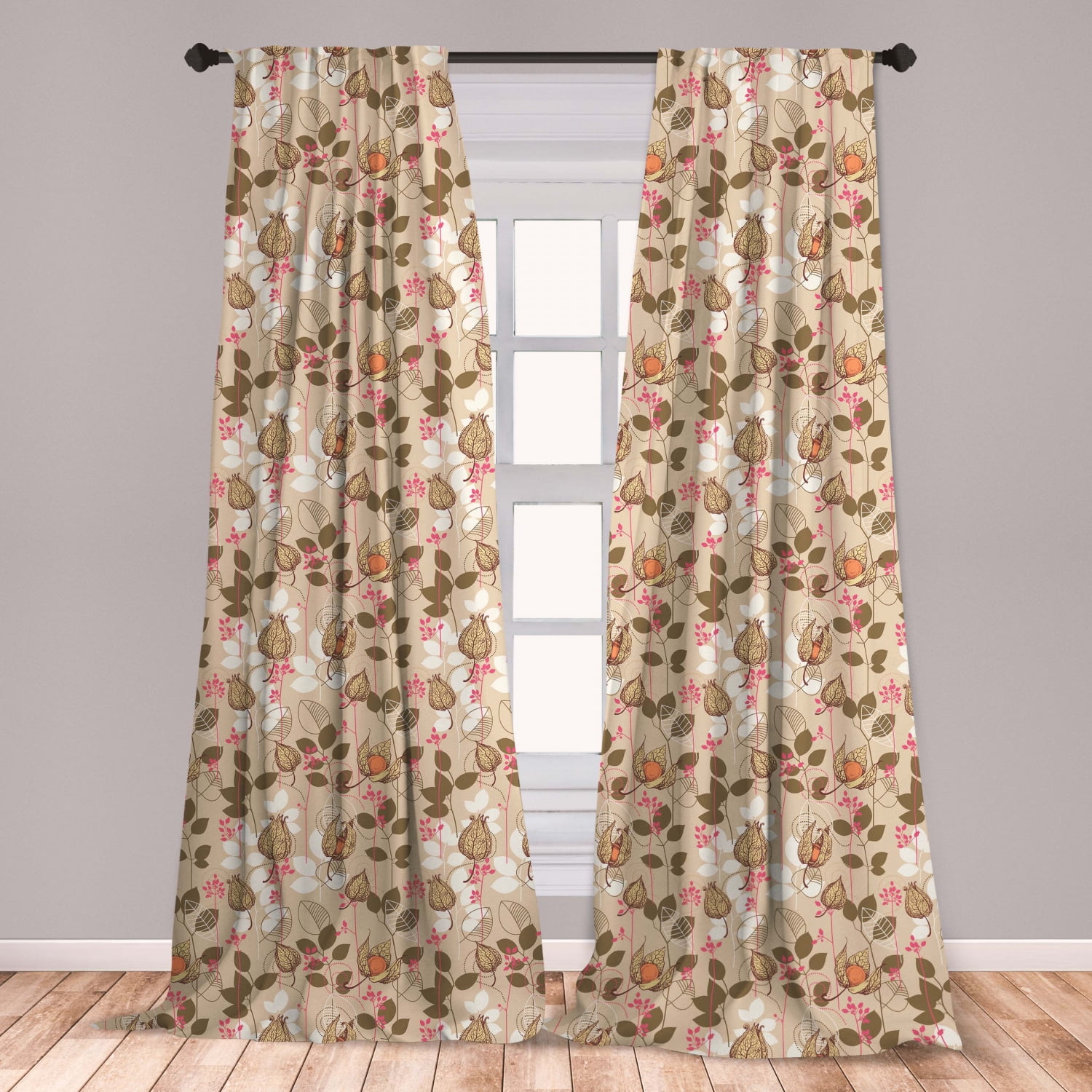 Fall/Autumn Curtains 2 Panels Set, Seasonal Fruits and Leafs Vintage