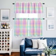 thumbnail image 2 of Colorful Plaid Kitchen Curtains Valances and Tiers Set of 3 Simple Pink Plaid Pastoral Geometric Tier Curtains and Valance with Rod Pocket for Small Windows, 27.5"x24", 2 of 9