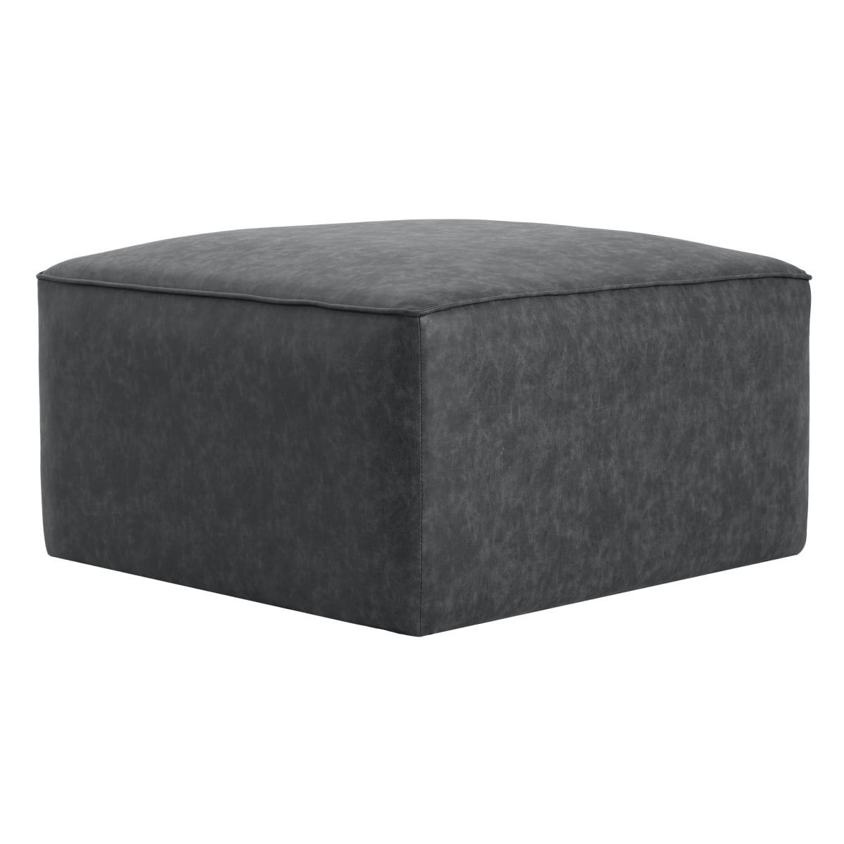 Upholstered Square PU Leather Ottoman, Black