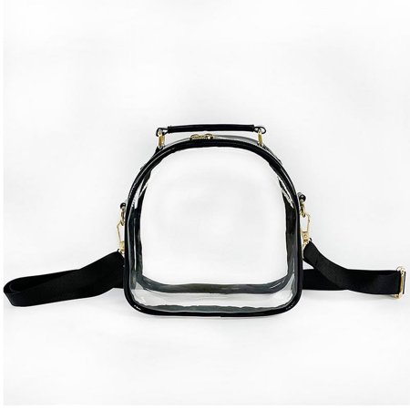 Womens Crossbody Bag PVC Purse Clear Handbag Transparent Satchel-style-handbags Small Tote Beach Bags(Black border)