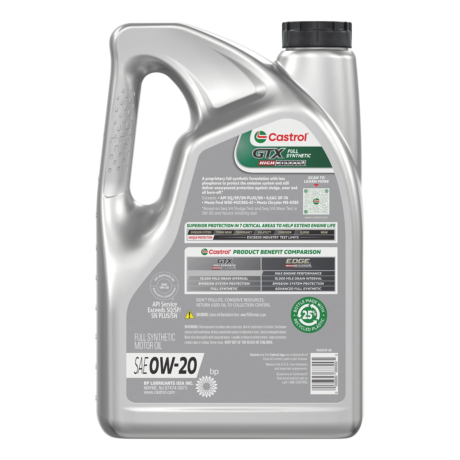 GTX Full Synthetic High Mileage 0W-20, 5 Quart