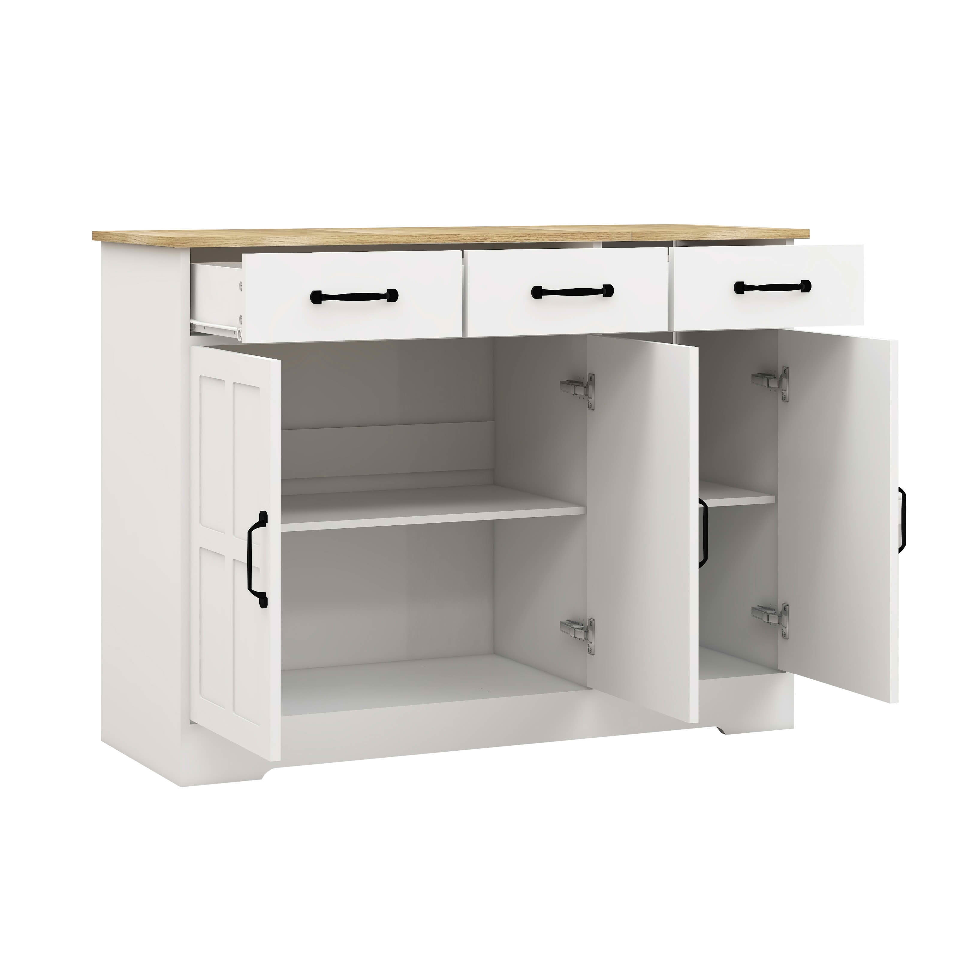 MAYEERTY Farmhouse Buffet Cabinet Storage Sideboard, 3 Drawers 3 Doors for Kitchen Dining Room White