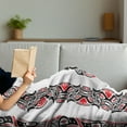 thumbnail image 3 of Prehistoric Soft Flannel Fleece Throw Blanket, Haida Motifs in Vertical Borders with Abstract Tribal Animal, Cozy Plush for Indoor and Outdoor Use, 60" x 80", Black Vermilion White, by Ambesonne, 3 of 5