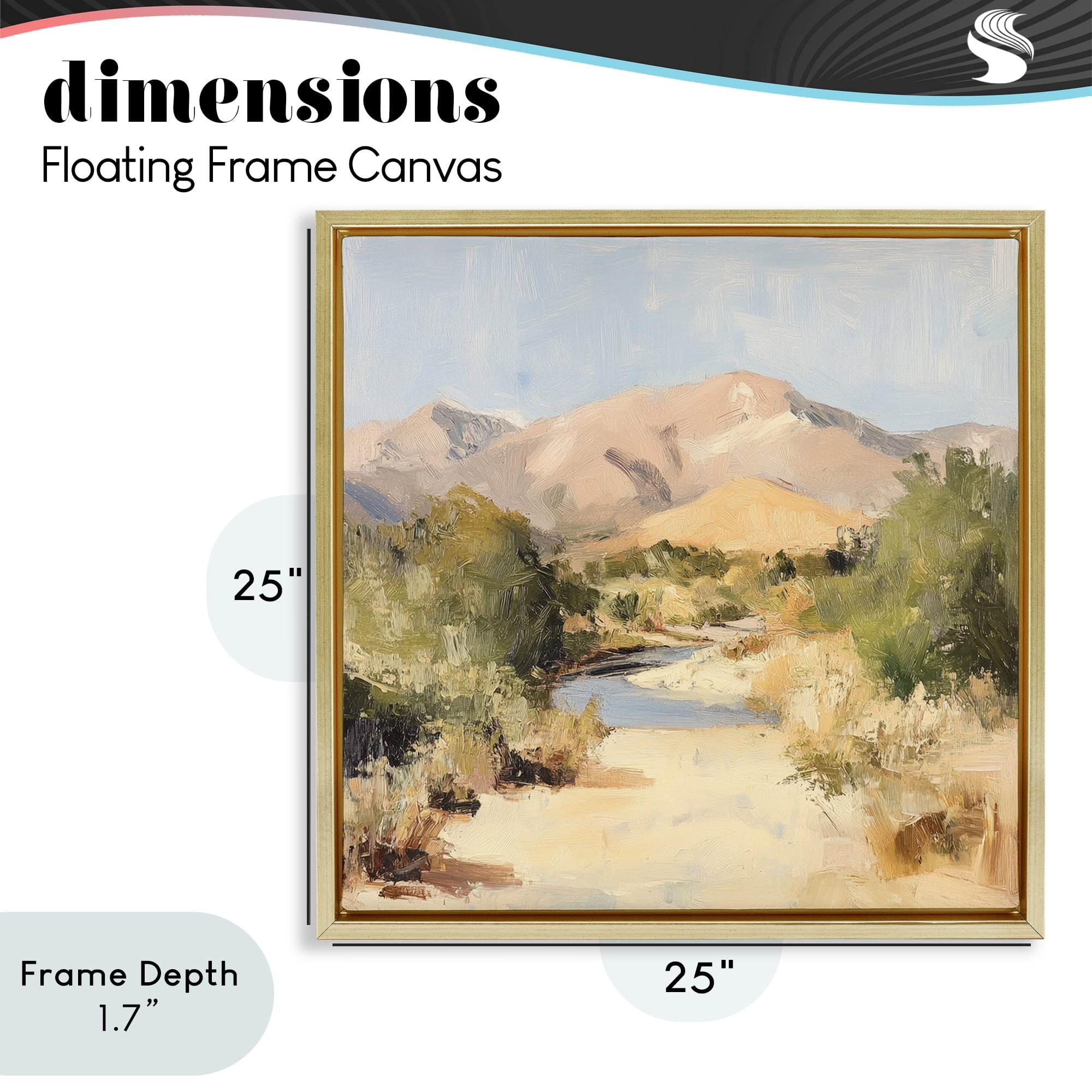 Stupell Industries Beige Desert Mountain Stream Gold Framed Floater Canvas Wall Art, design by Petal Prints Design