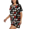 thumbnail image 2 of Bingfone Houndstooth Green Red Print Pajamas Sets for Women Soft Short-Sleeved Pjs with Lounge Shorts Two Piece Sleepwear, 2 of 8