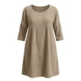 thumbnail image 5 of Ayolanni Solid Dresses for Women 2026 3/4 Sleeve Fashion Crew Neck Midi Shift Dress Casual Going Out Patchwork Daily Wear Cotton Sundress with Pockets Beige L, 5 of 5
