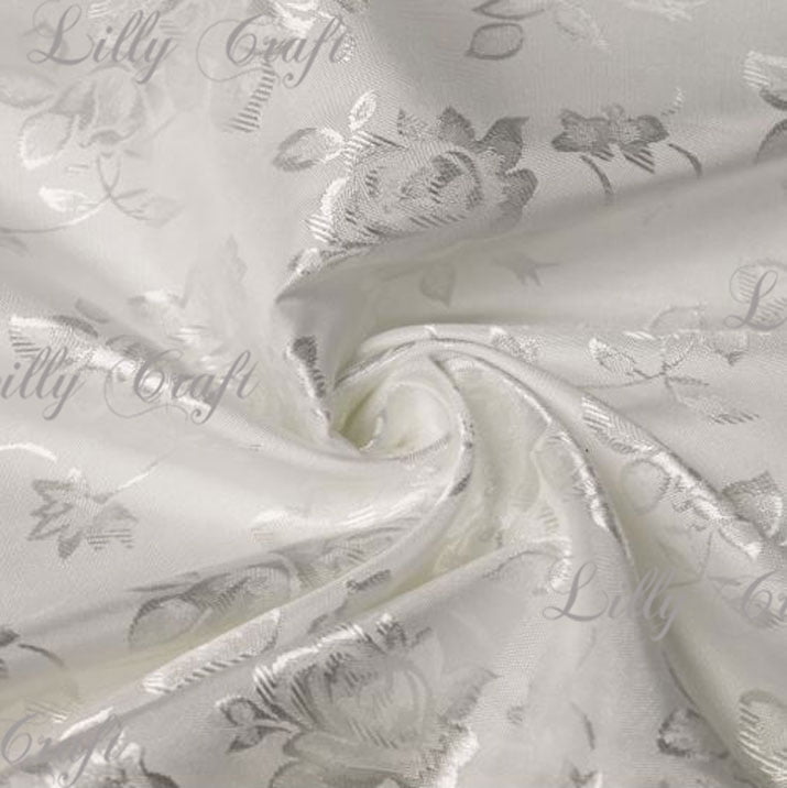 Ivory Brocade Jacquard Satin Fabric 58”/60” Inches Wide - Sold By The
