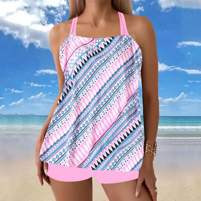 Traje de baño tankini de verano para mujer, talla grande, estampado, bikini dividido, traje de baño de dos piezas para mujer, trajes de baño tankini para mujer, traje de baño de 2 piezas para mujer, t