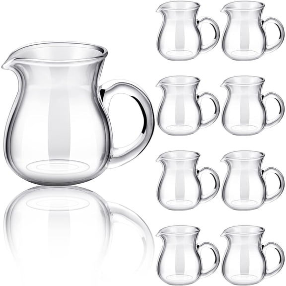 8 Pcs Glass Creamer Pitcher Transparent Milk Pourer Mini Milk Pitcher Small Glass Pitcher Mini Carafe Coffee Mug Coffee Pot Creamer Pitcher for Milk Coffee Tea Syrup (Normal, 4 oz)