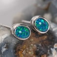 thumbnail image 3 of DELICATE PATH STERLING SILVER AUSTRALIAN BLACK OPAL STUD EARRINGS, 3 of 4