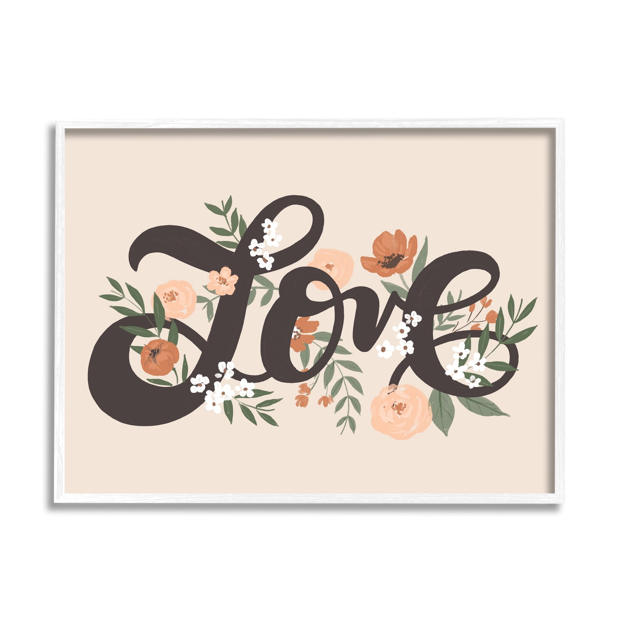 Stupell Industries Vintage Love Word Botanical Flowers Weaving Motif Framed Wall Art, 14 x 11, Design by Loni Harris