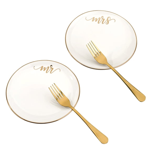 Lillian Rose Mr and Mrs Cake Plates with 2 Forks Wedding Cake Ceremony Alternative Set