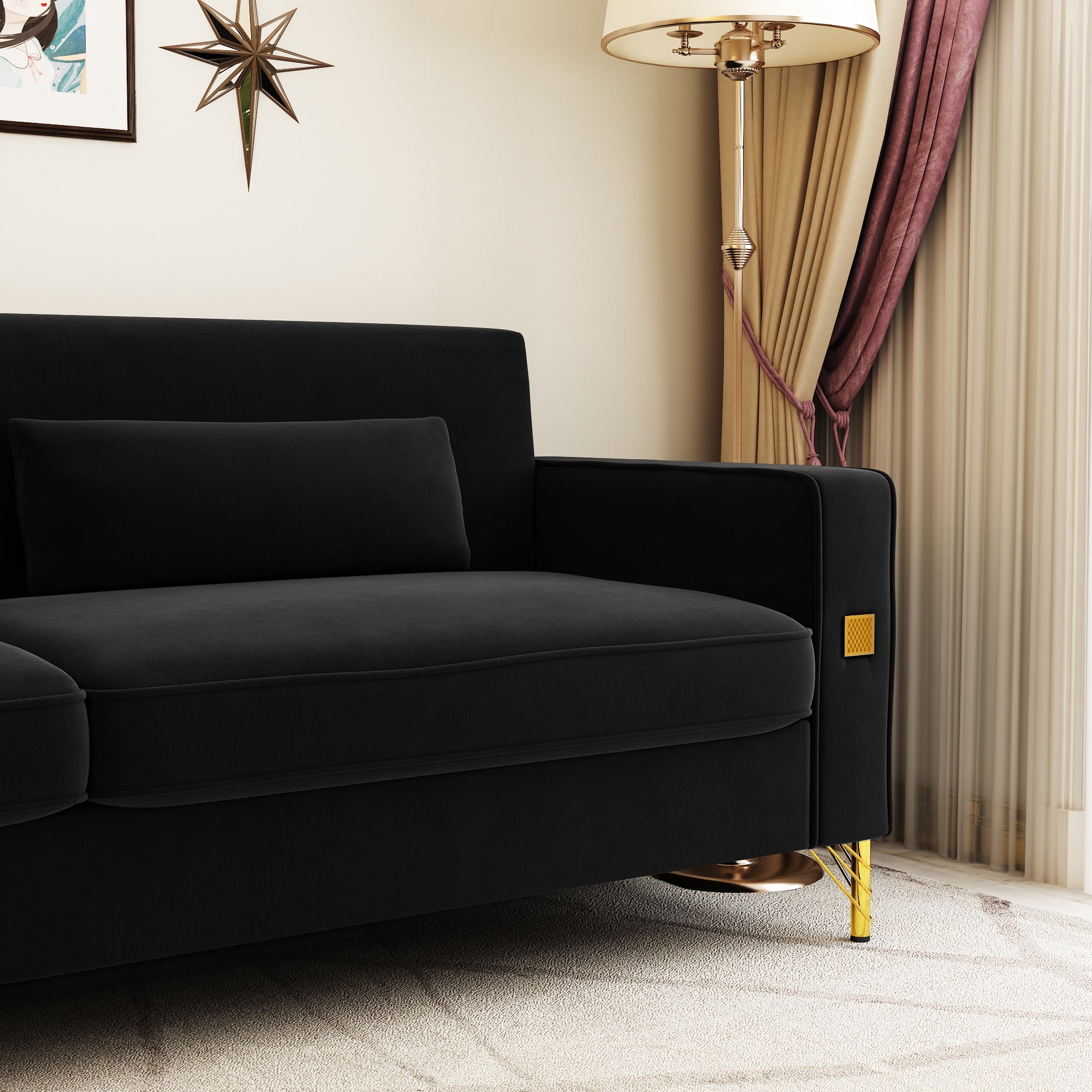 YYAo Convertible Sectional Sofa Couch, Modern Velvet Futon with Reversible Chaise for Living Room, Apartment and Small Space, Black YYAo Convertible Sectional Sofa Couch, Modern Velvet Futon with Reversible Chaise for Living Room, Apartment and Small Space, Black