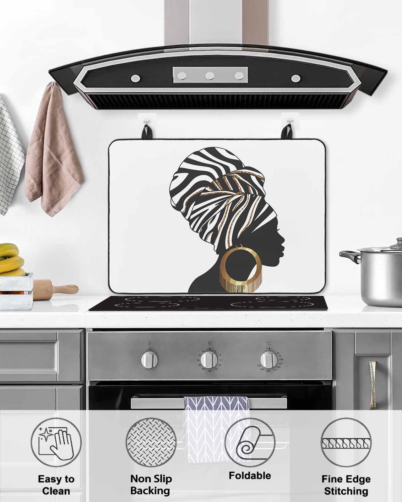 Large Induction Cooktop Protector Mat Africans Stove Top Covers for Electric Stove, Modern Abstract Ethnic Women Decorative Stove Burner Cover Mats, Glass Top Stove Cover