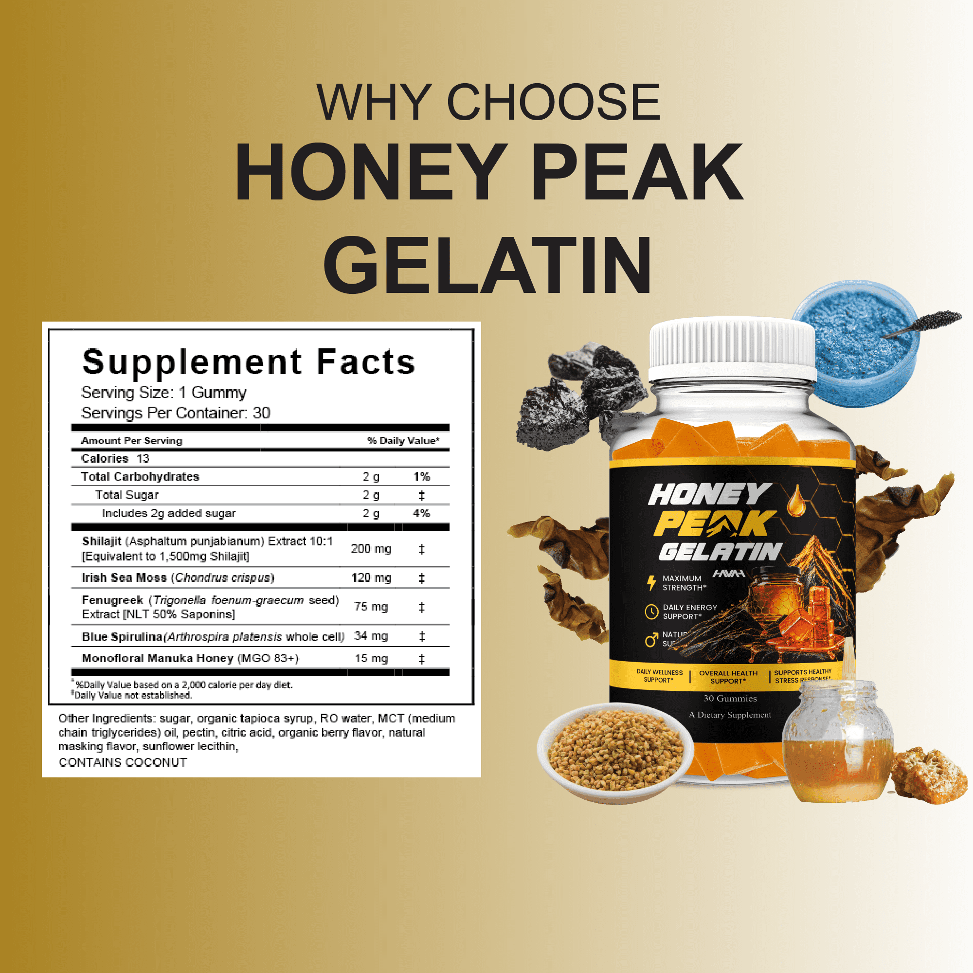 (2 Pack) Honey Peak Gelatin Daily Support, HoneyPeak Maximum Strength (60 Gummies)
